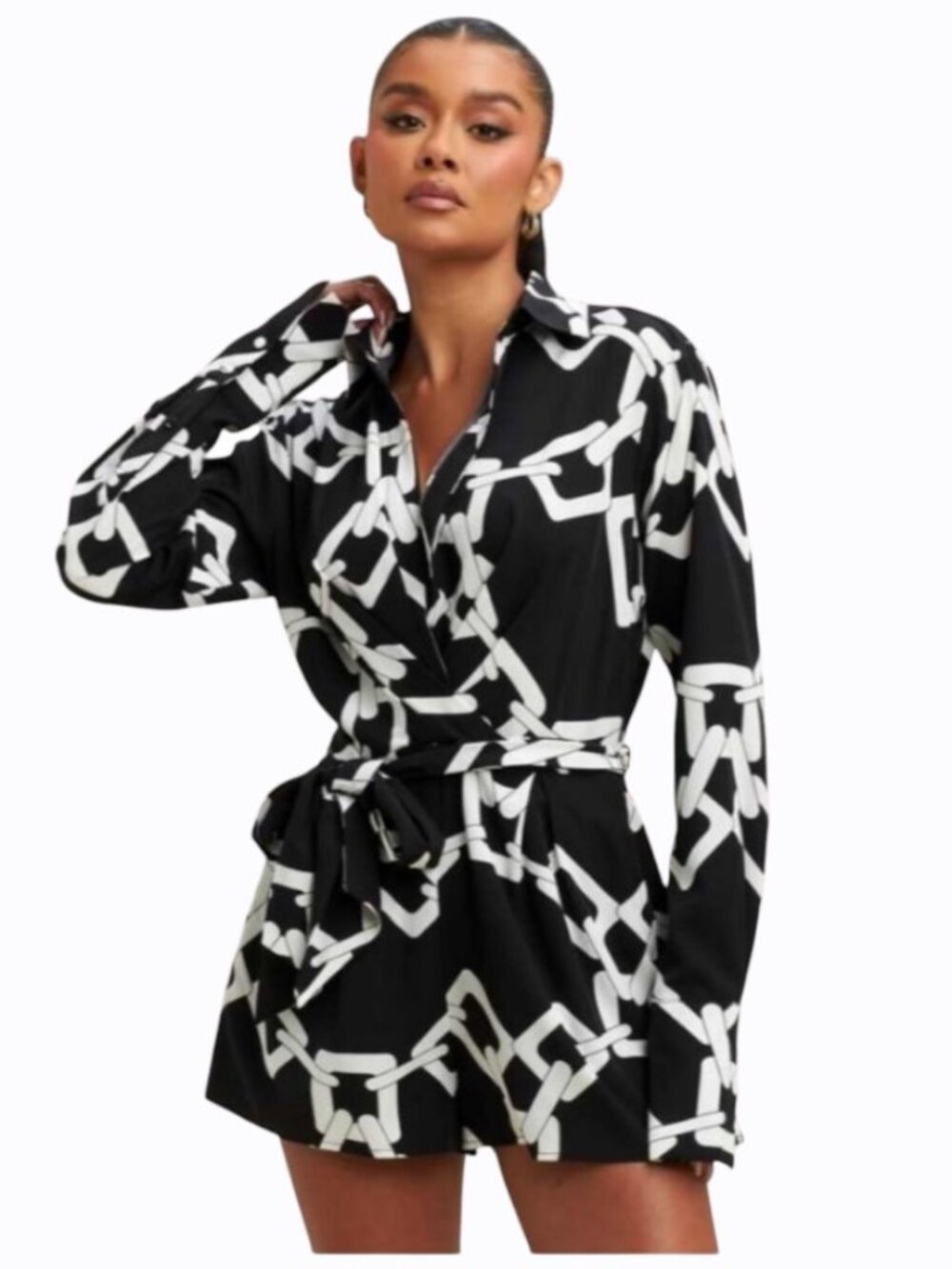 Luxxel Link Up Tie Front Romper in Black White NEW, Size L